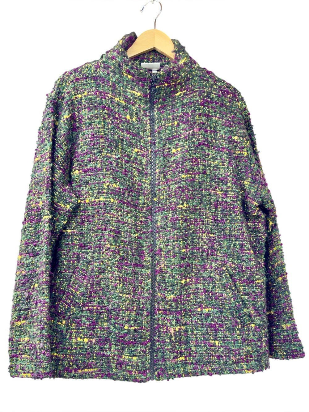 Vintage Chico’s Design 3 Boucle Tweed Zip Jacket Cardigan Size 16 1X Wool Artsy